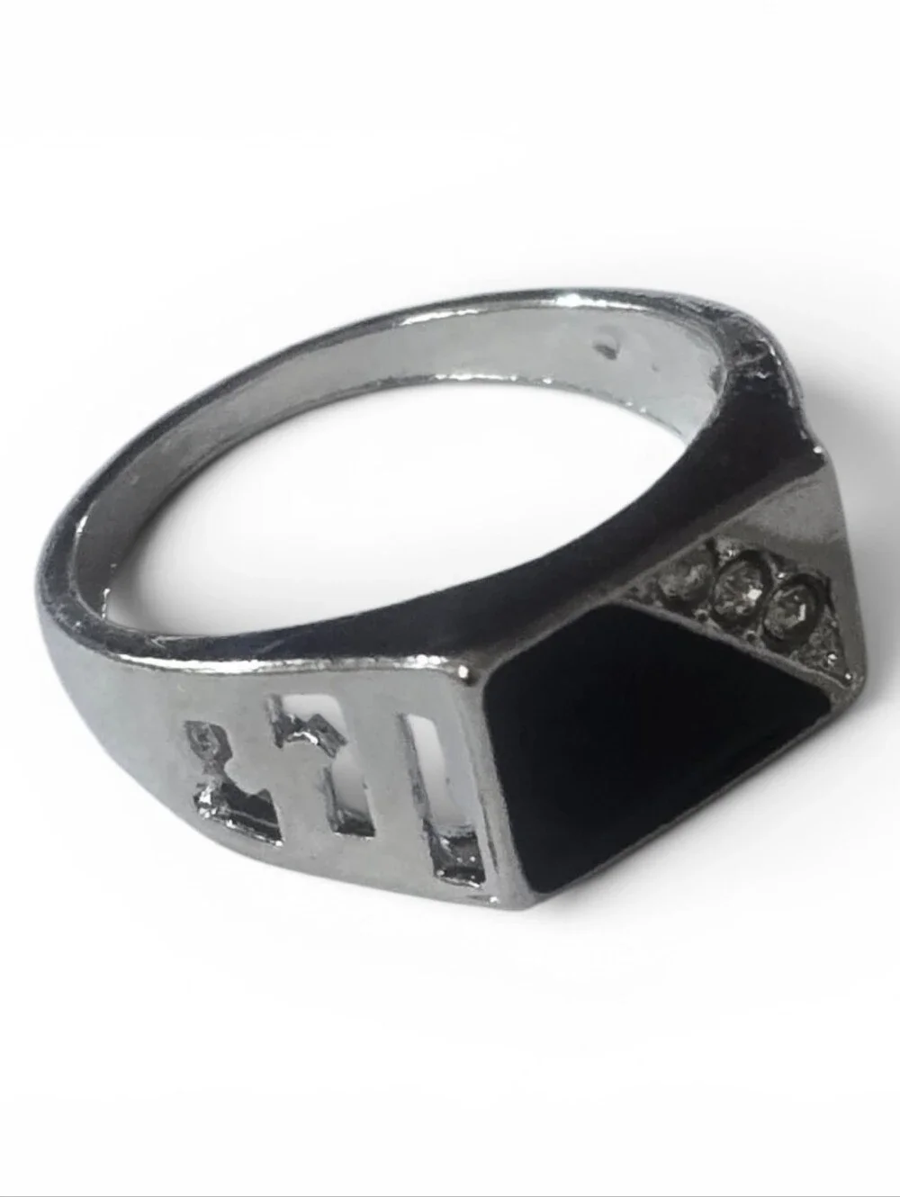 BLACK OBSIDIAN CABECHON MENS NEW SIZE 8 BEZEL SET QUALITY TITANIUM SILVER RING